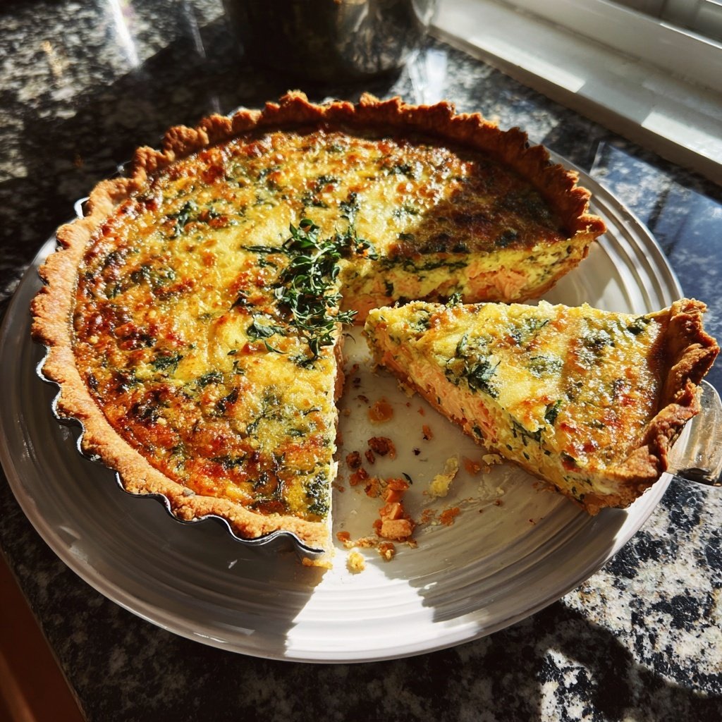Cheesy Salmon Quiche with Spinach
